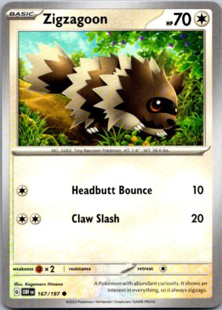 Zigzagoon 167/197 Obsidian Flames (Common) (NM-Exc Cond)