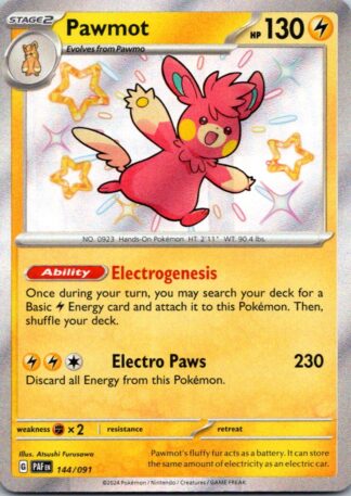 Pawmot 144/091 Paldean Fates (Shiny Holo) (NM-Exc Condition)