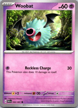 Woobat 32/091 Paldean Fates (Common) (NM-Exc Condition)