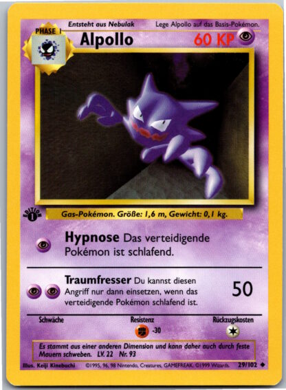 Alpollo (Haunter) - German - 1st Edition 29/102 Base Set (P Condition)
