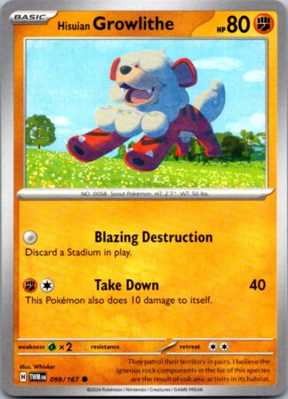 Hisuian Growlithe 99/167 Twilight Masquerade (Common) (NM-Exc Condition)