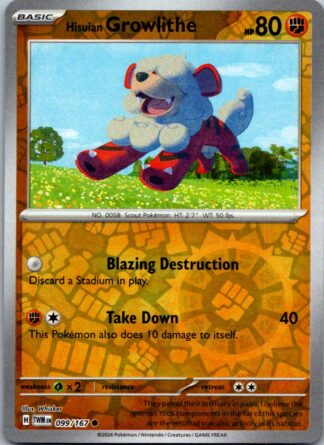 Hisuian Growlithe 99/167 Twilight Masquerade (Reverse Holo) (NM-Exc Condition)
