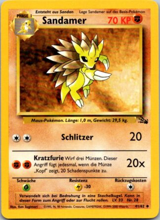 Sandamer (Sandslash) 41/62 GERMAN Fossil (Exc-LP Condition)