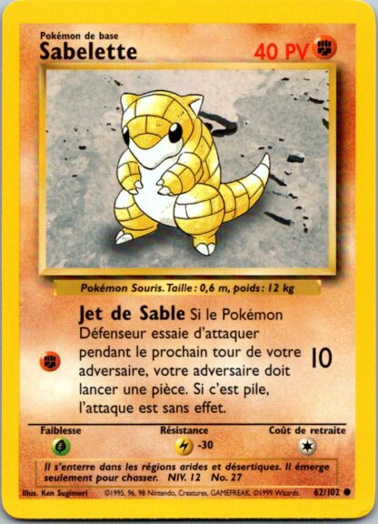Sabelette (Sandshrew) 62/102 FRENCH Base Set (P Condition)