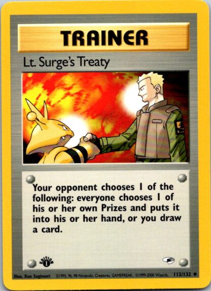 Lt. Surge's Treaty 112/132 Gym Heroes (Uncommon) (1st Edition LP Condition)