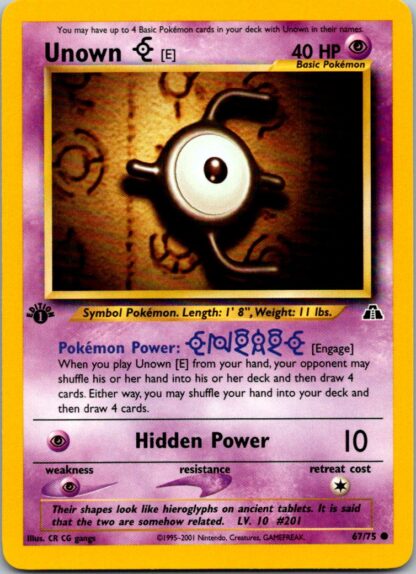 Unown E 67/75 Neo Discovery (Common) (1st Edition Excellent Condition)