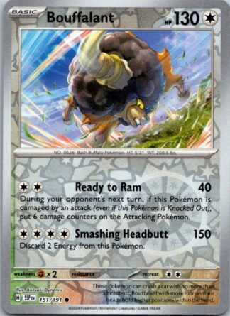 Bouffalant 151/191 Surging Sparks (Reverse Holo) (NM-Exc Cond)